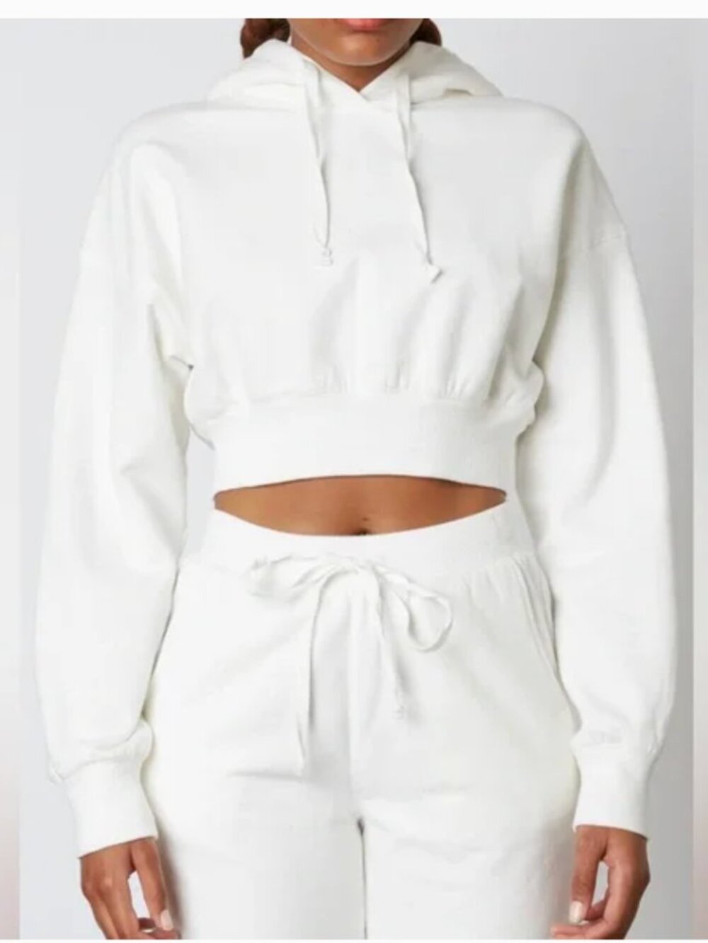 NIA Bella Cropped Hoodie White Small | Drawstring Crop Sweatshirt Womens New